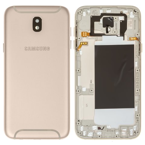 Задня панель корпуса для Samsung J530F Galaxy J5 2017 , золотиста, із склом камери, з боковою кнопкою