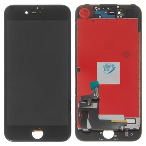 Дисплей для iPhone 7, черный, с рамкой, Copy, с пластиками камеры и датчика приближения, tianma