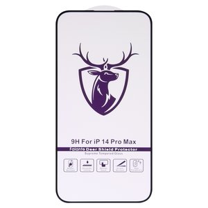 Защитное стекло All Spares для Apple iPhone 14 Pro Max, совместимо с чехлом, Full Glue, черный, cлой клея нанесен по всей поверхности, HD deer