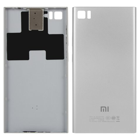 Housing Back Cover compatible with Xiaomi Mi 3, silver, with SIM card holder, with side button, TD SCDMA 
