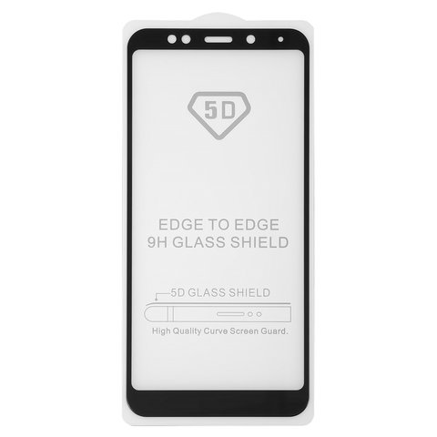 Tempered Glass Screen Protector All Spares compatible with Xiaomi Redmi 5 Plus, 0,26 mm 9H, 5D Full Glue, black, the layer of glue is applied to the entire surface of the glass 