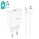 Mains Charger Hoco C94A, (20 W, Power Delivery (PD), Fast Charge, white, with cable USB type C to Lightning for Apple, 1 output) #6931474762184
