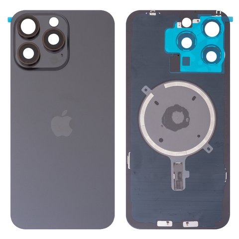 Housing Back Cover compatible with iPhone 15 Pro Max, black, with camera lens, Original PRC  