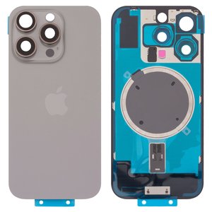 Housing Back Cover compatible with iPhone 16 Pro, gray, with camera lens, Original PRC , natural titanium 