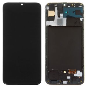 LCD compatible with Samsung A307 Galaxy A30s, black, with frame, High Copy, with wide edge, OLED  