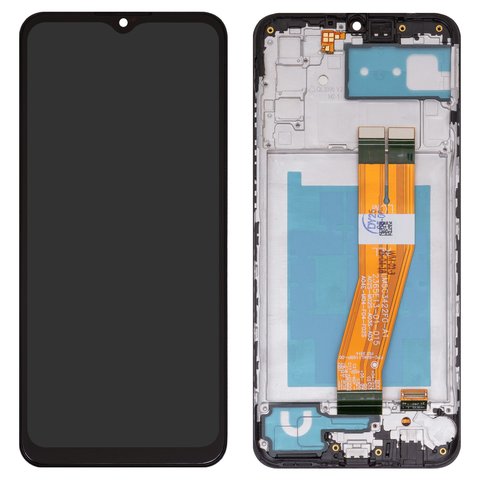 LCD compatible with Samsung A025F DS Galaxy A02s, black, with frame, Copy, with yellow cable, 160,5x72 mm  