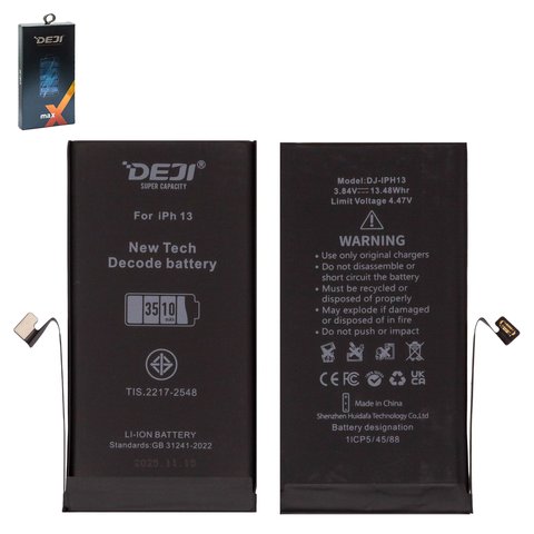 Batería Deji puede usarse con Apple iPhone 13, Li ion, 3.84 V, 3510 mAh, mayor capacidad, sin mensaje de error, decode battery