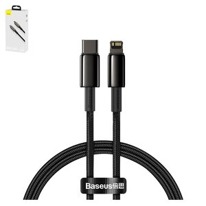 USB кабель Baseus Tungsten, USB тип C, Lightning, 100 см, 20 Вт, чорний, в нейлоновому обплетенні, #CATLWJ 01