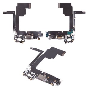 Шлейф для iPhone 15 Pro, коннектора зарядки, серый, с микрофоном, HC, natural titanium