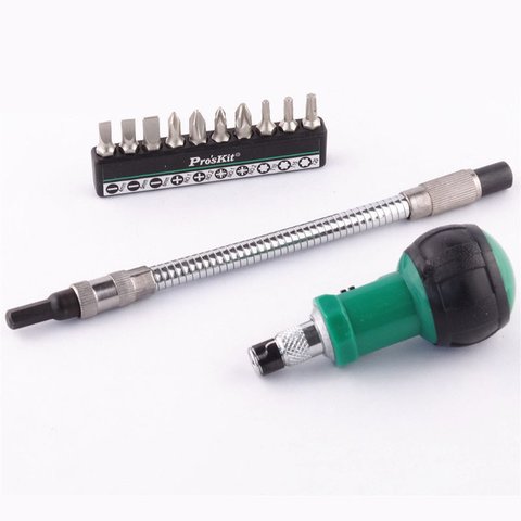 Отвертка-трещотка Pro'sKit 1PK-201 с битами и гибким удлинителем
