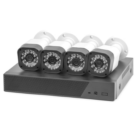 Juego: grabador de video en red MACK0410 AHD y 4 cámaras de vigilancia A HD 720p, 1 MP 